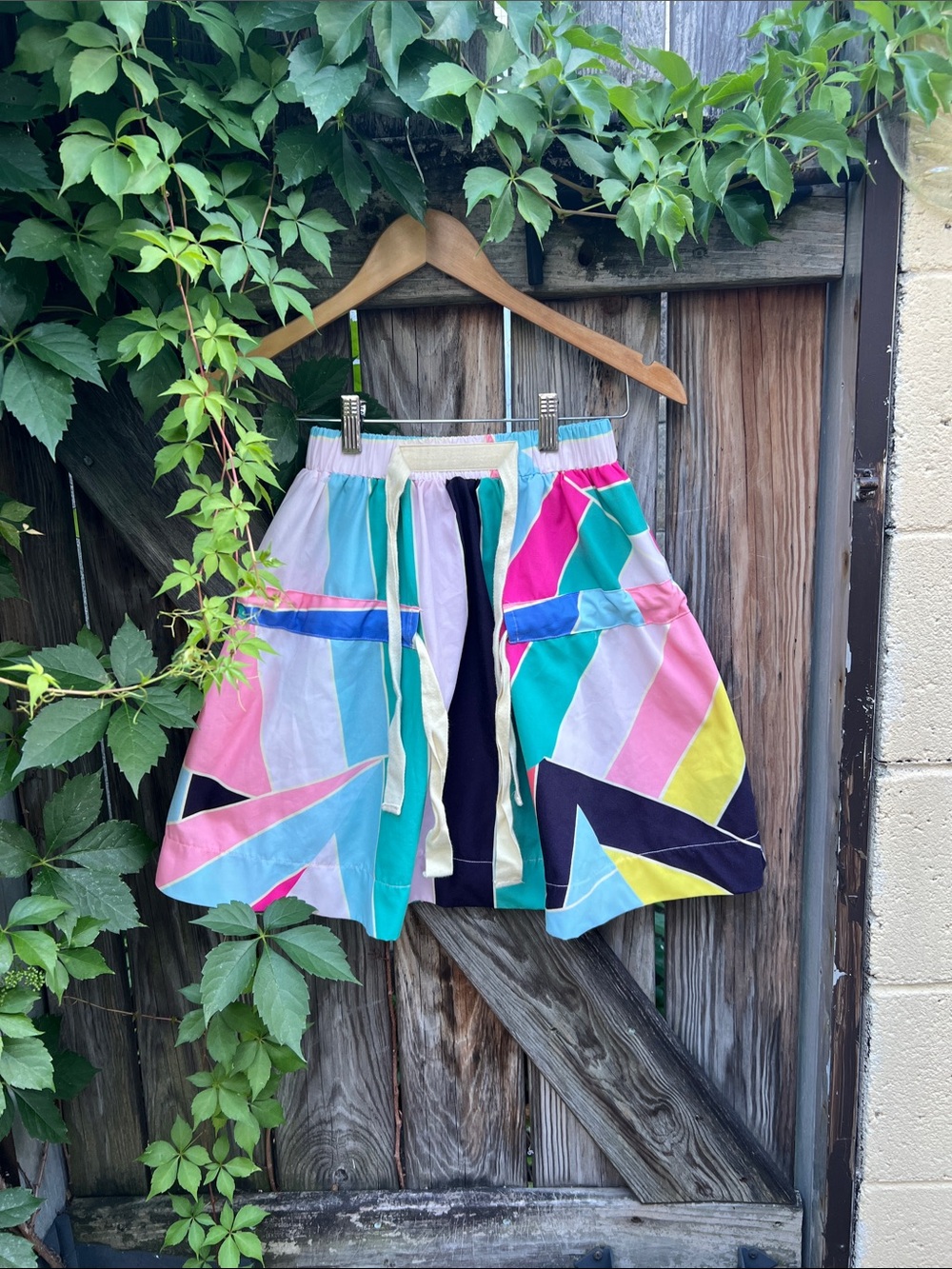 Girls' Multicolor Geometric Cotton Skirt with Elastic Waist